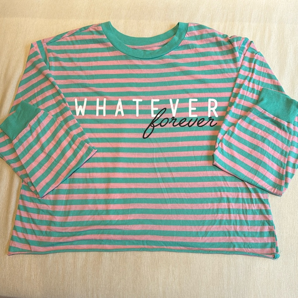 “Whatever Forever” striped long sleeve shirt